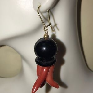 Loffredo 18k gold onyx coral octopus earrings